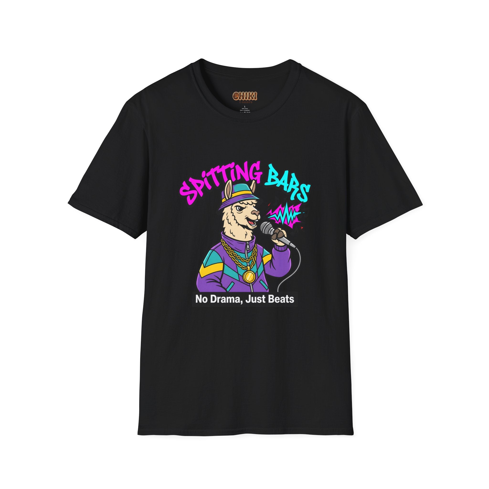 T-Shirt — "Spitting Bars" Llama Rap Graphic Tee (No Drama, Just Beats)