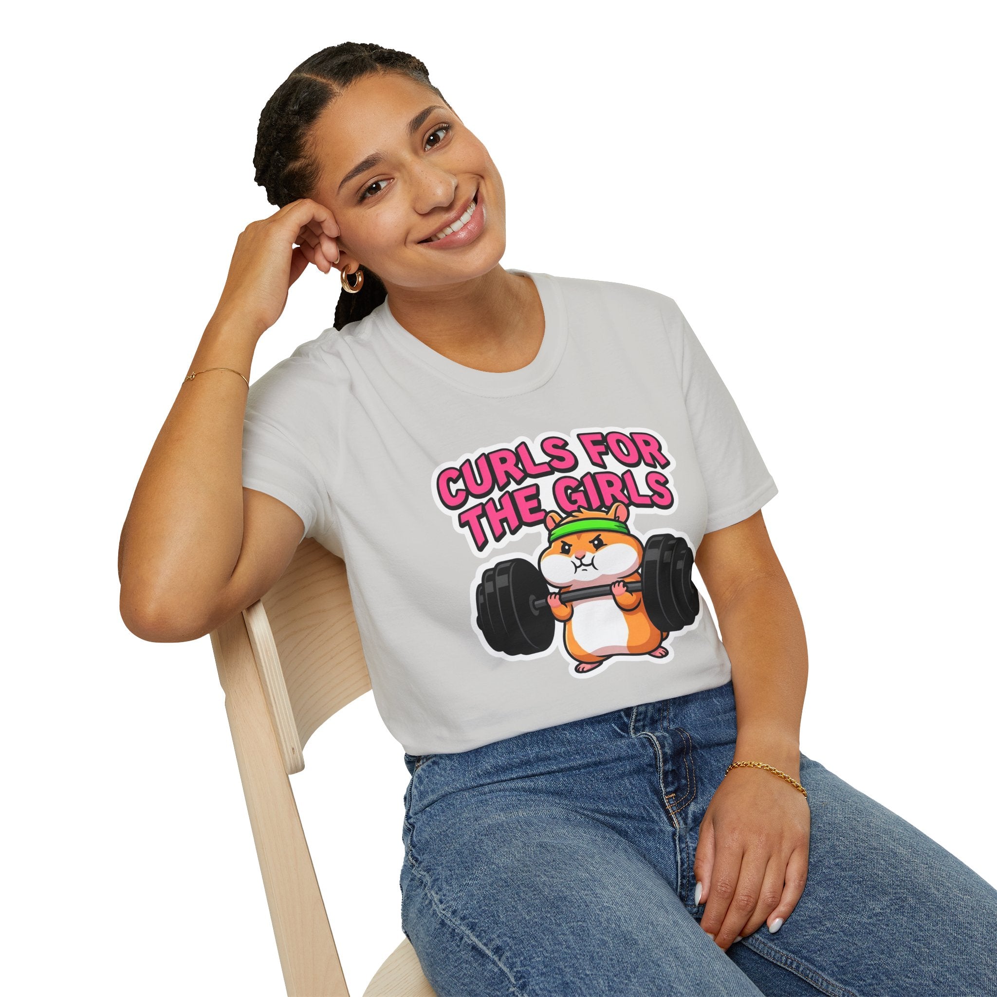 T-Shirt — "Curls for the Girls" Cute Hamster Weightlifting Graphic