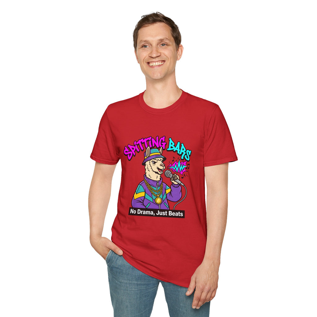 T-Shirt — "Spitting Bars" Llama Rap Graphic Tee (No Drama, Just Beats)