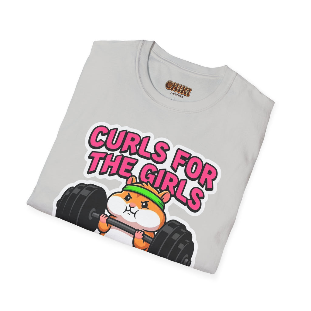 T-Shirt — "Curls for the Girls" Cute Hamster Weightlifting Graphic