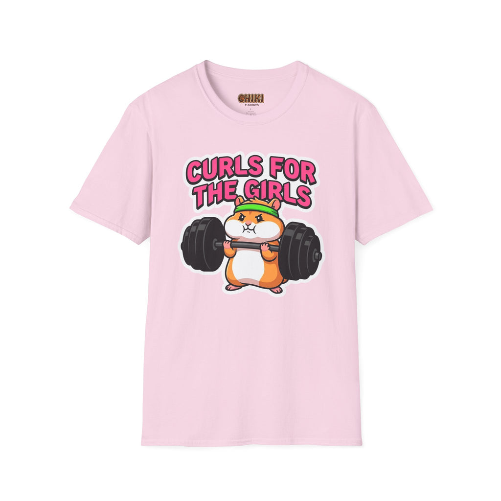 T-Shirt — "Curls for the Girls" Cute Hamster Weightlifting Graphic