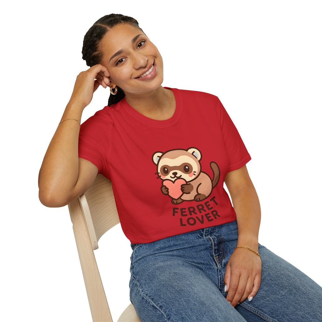 Ferret Lover T‑Shirt — Cute Cartoon Ferret Holding Heart Tee