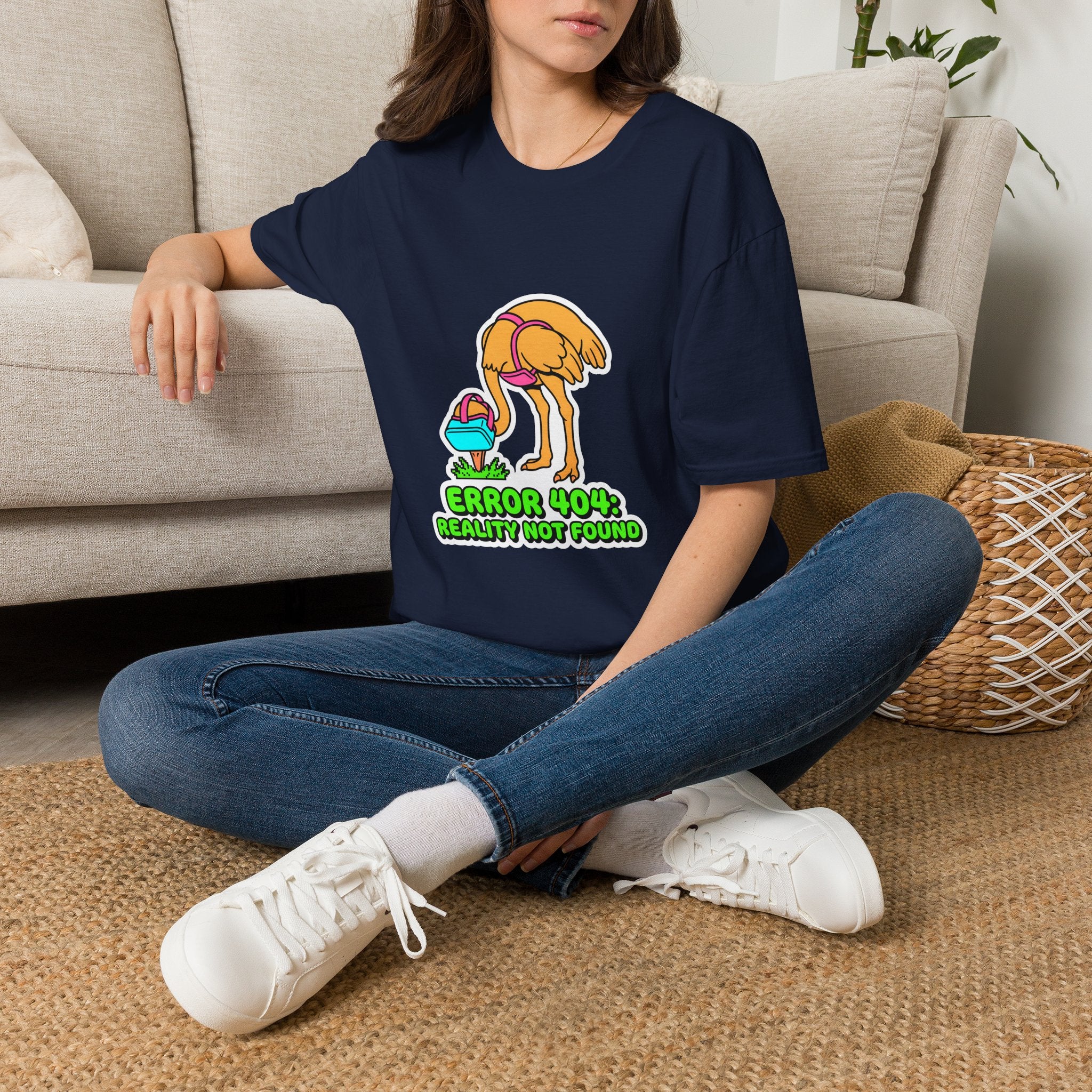 T-Shirt — Funny ‘Error 404 Reality Not Found’ Ostrich Graphic Tee