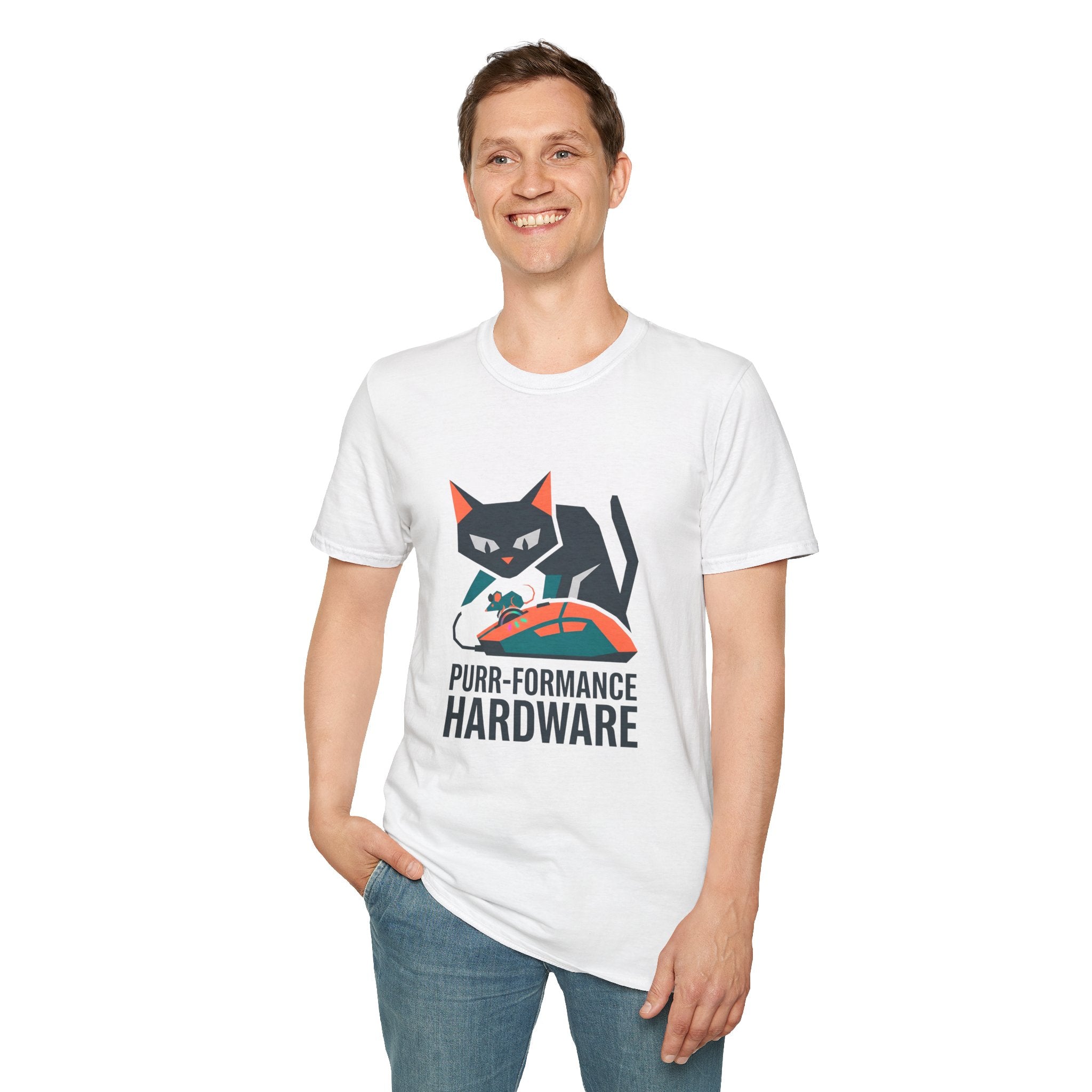 Purr-formance Hardware T-Shirt — Gamer Cat Computer Mouse Tee