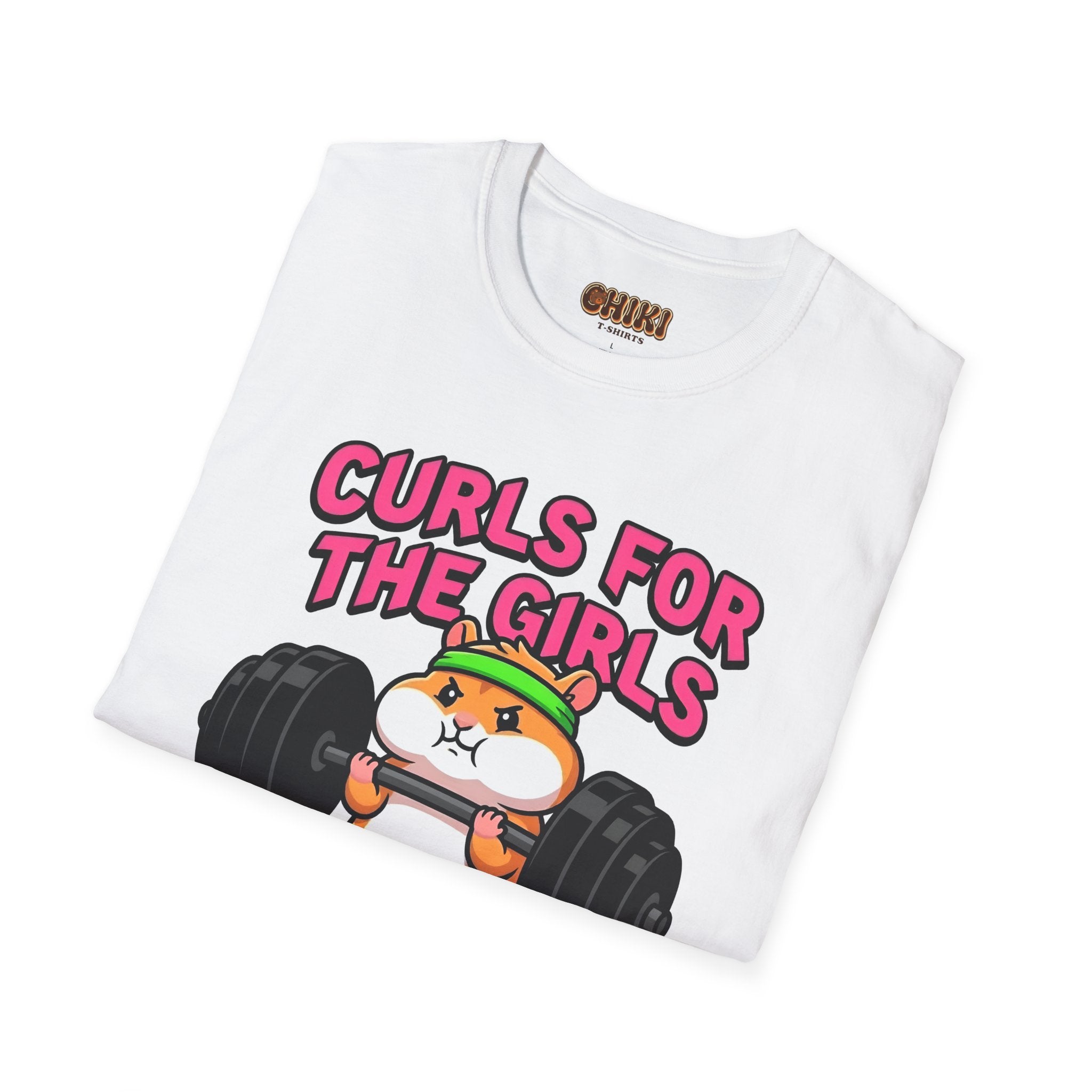 T-Shirt — "Curls for the Girls" Cute Hamster Weightlifting Graphic