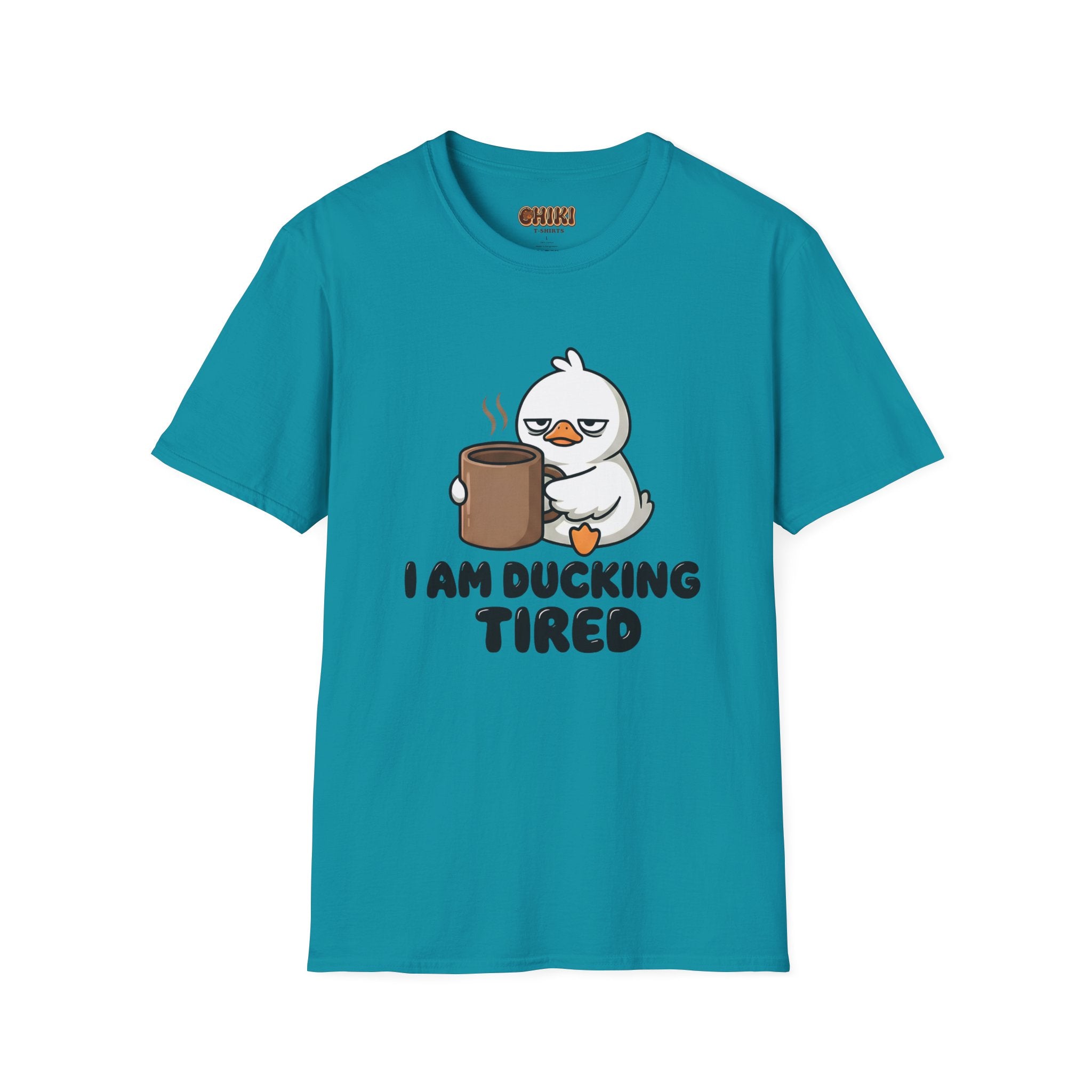 I Am Ducking Tired Tee — Cute Coffee Duck Graphic T-Shirt