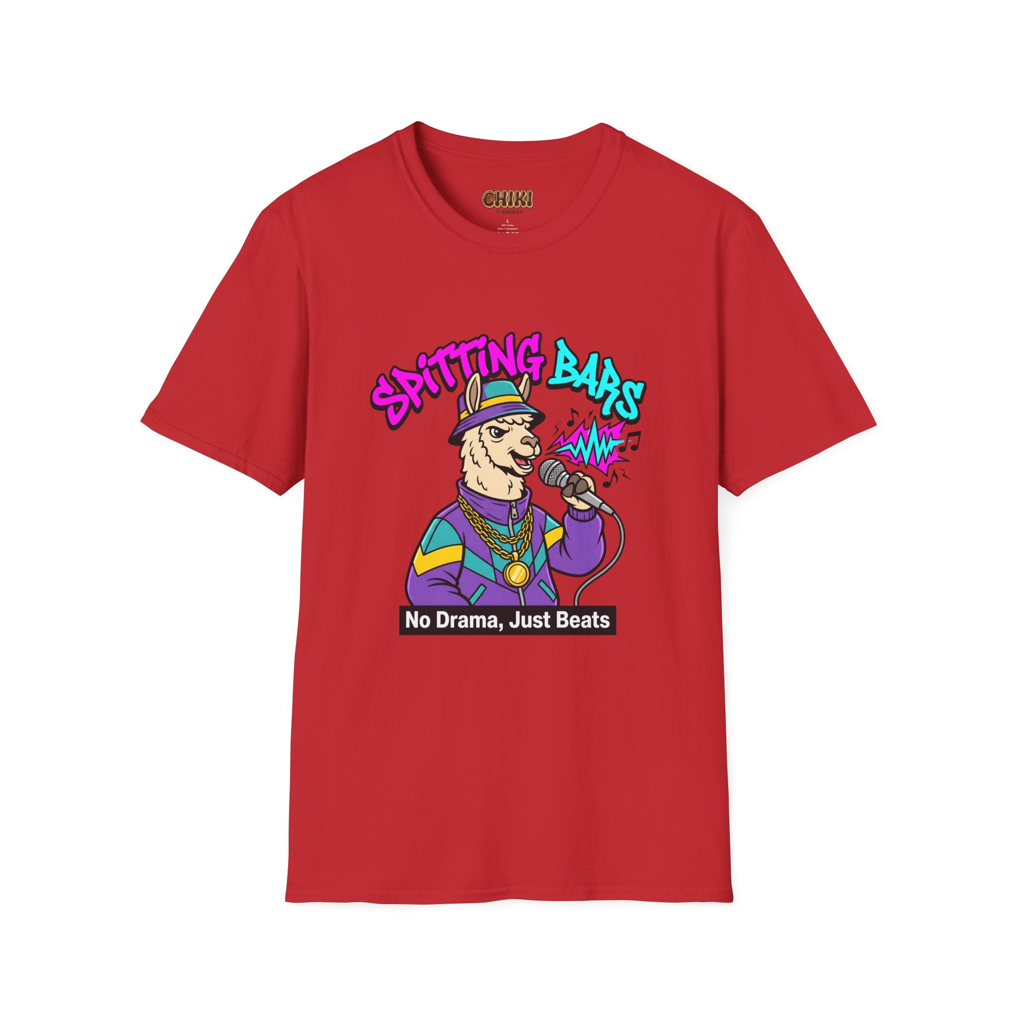 T-Shirt — "Spitting Bars" Llama Rap Graphic Tee (No Drama, Just Beats)
