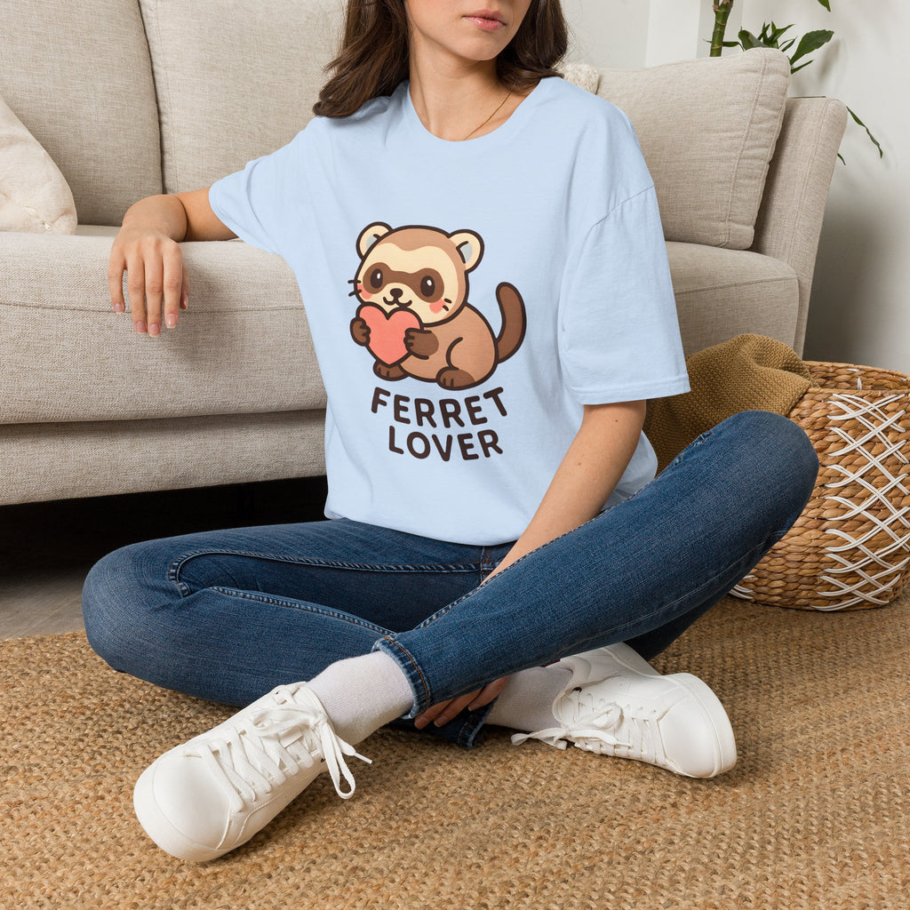 Ferret Lover T‑Shirt — Cute Cartoon Ferret Holding Heart Tee