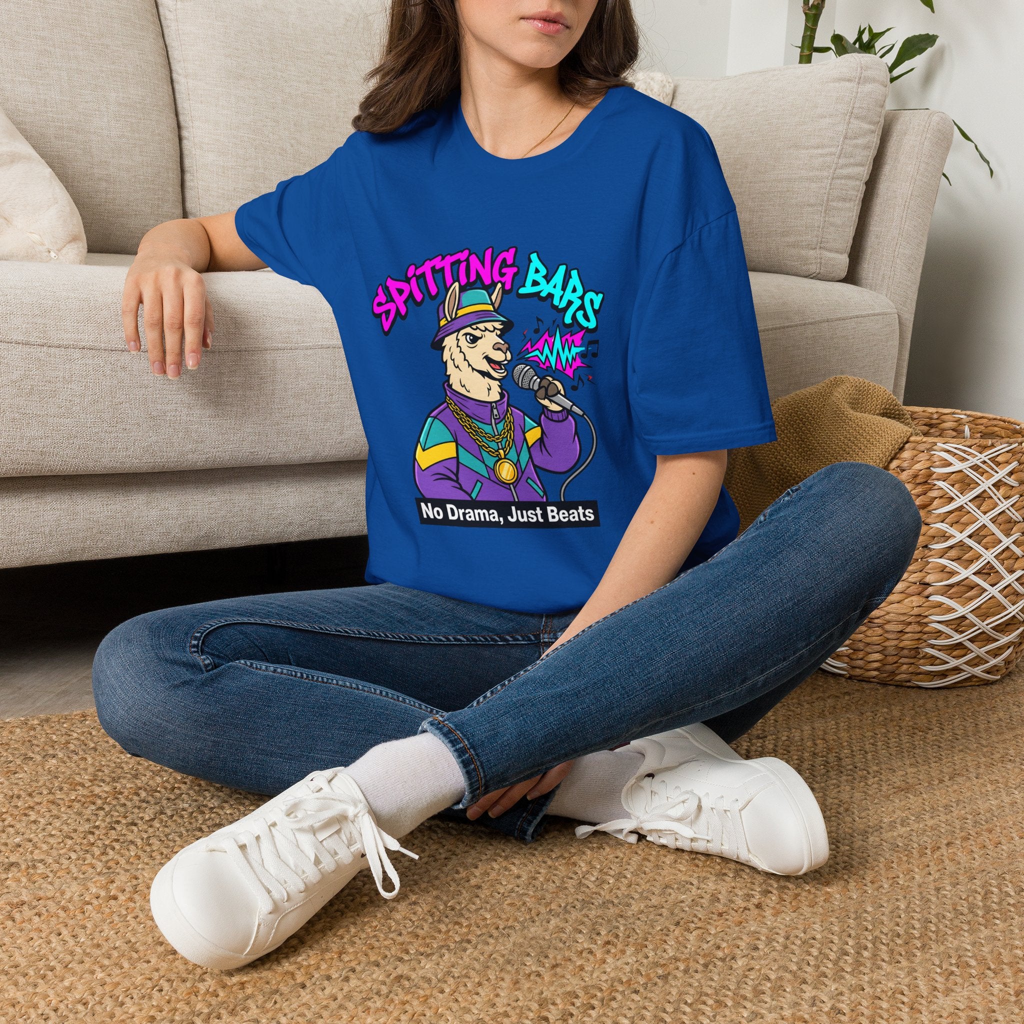 T-Shirt — "Spitting Bars" Llama Rap Graphic Tee (No Drama, Just Beats)