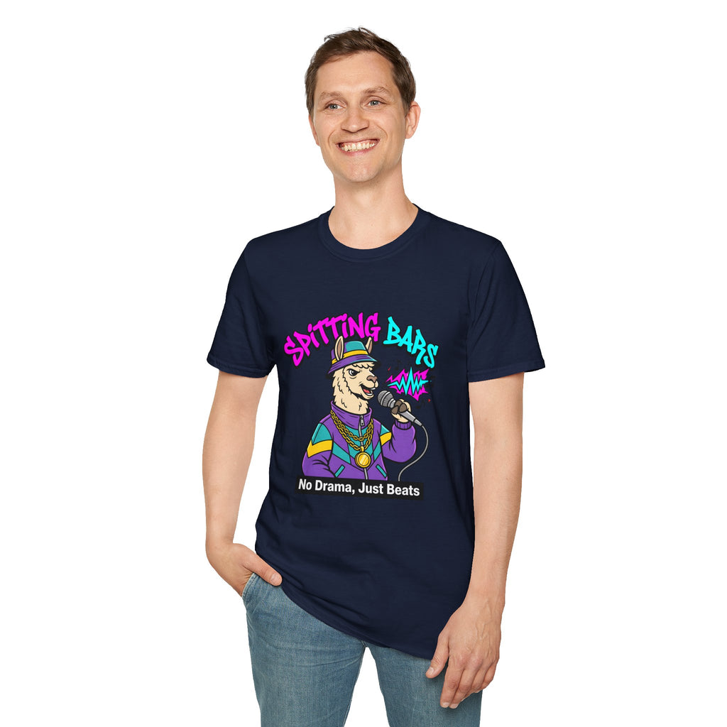 T-Shirt — "Spitting Bars" Llama Rap Graphic Tee (No Drama, Just Beats)