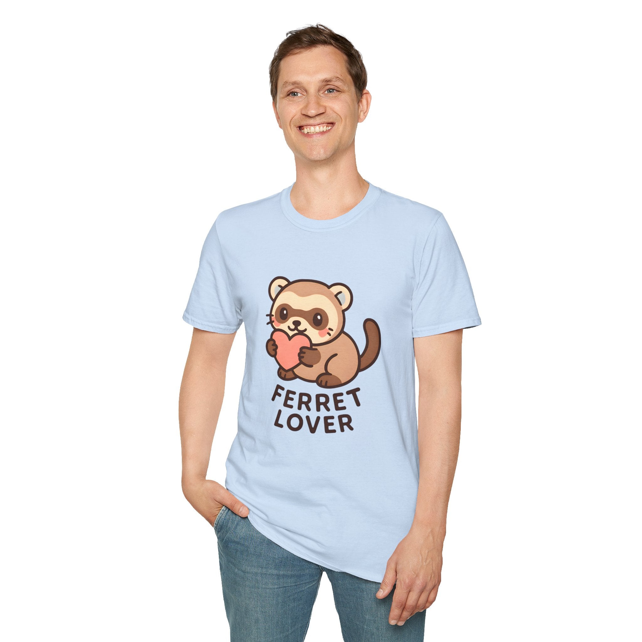 Ferret Lover T‑Shirt — Cute Cartoon Ferret Holding Heart Tee
