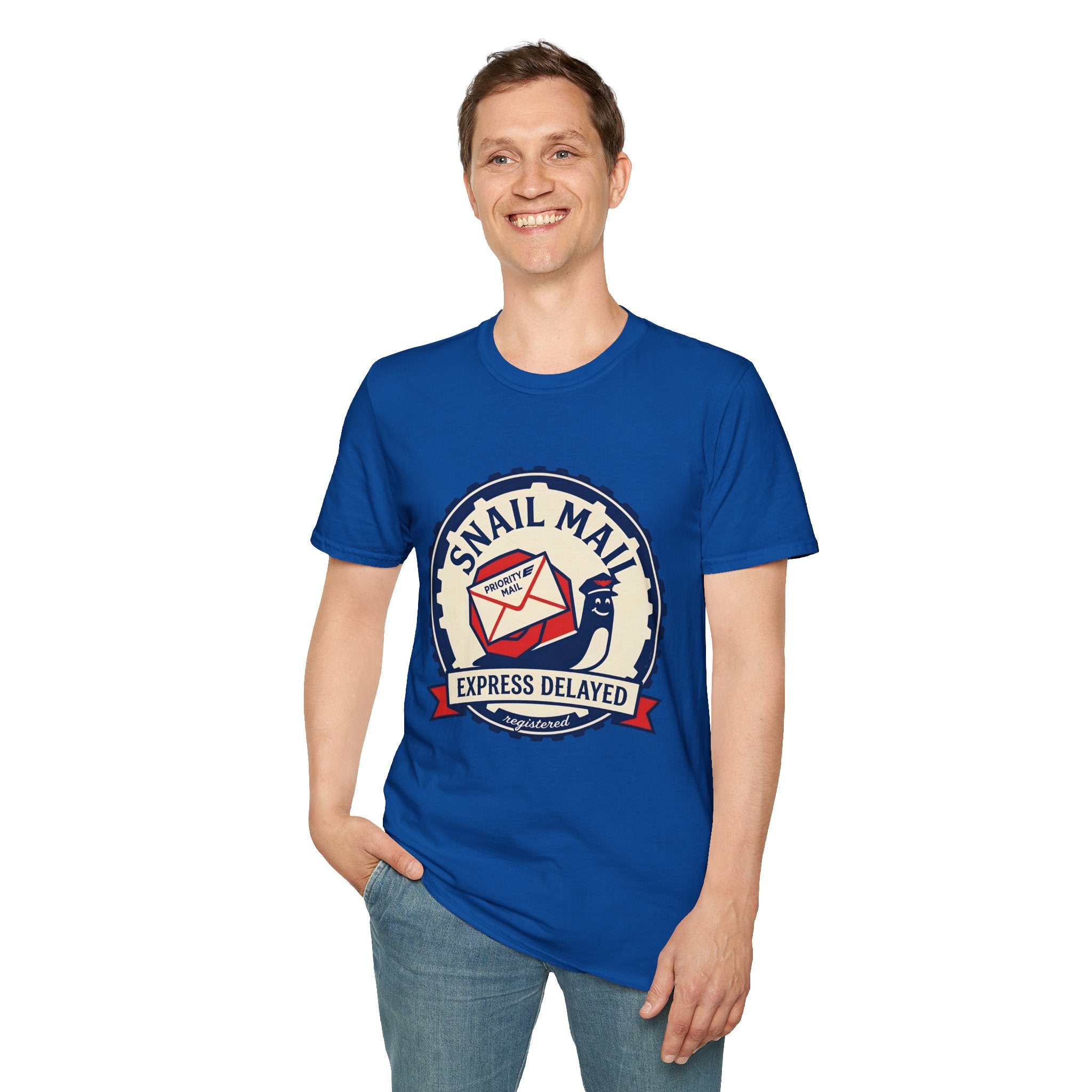 Snail Mail T-Shirt — "Express Delayed" Retro Postal Graphic Tee