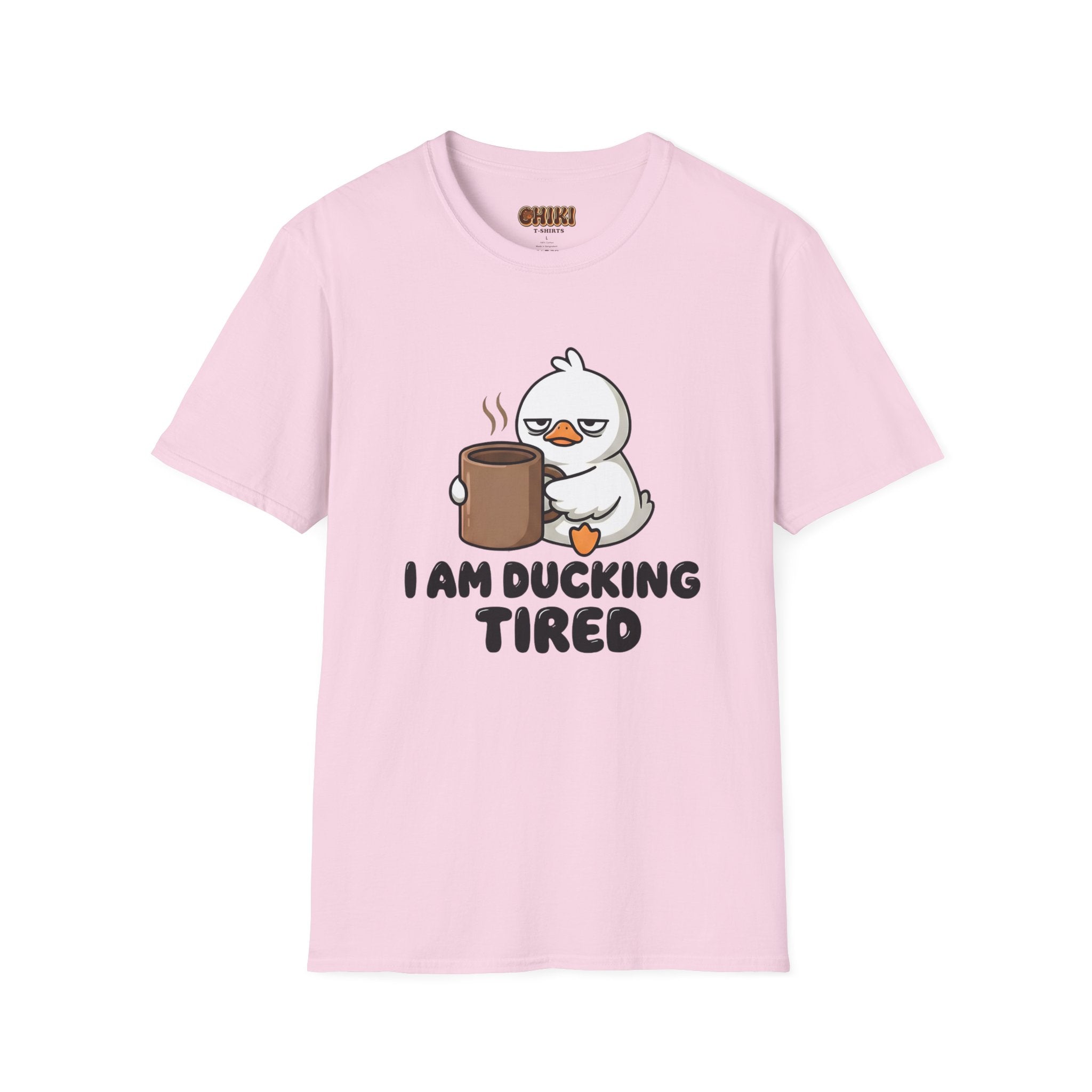 I Am Ducking Tired Tee — Cute Coffee Duck Graphic T-Shirt
