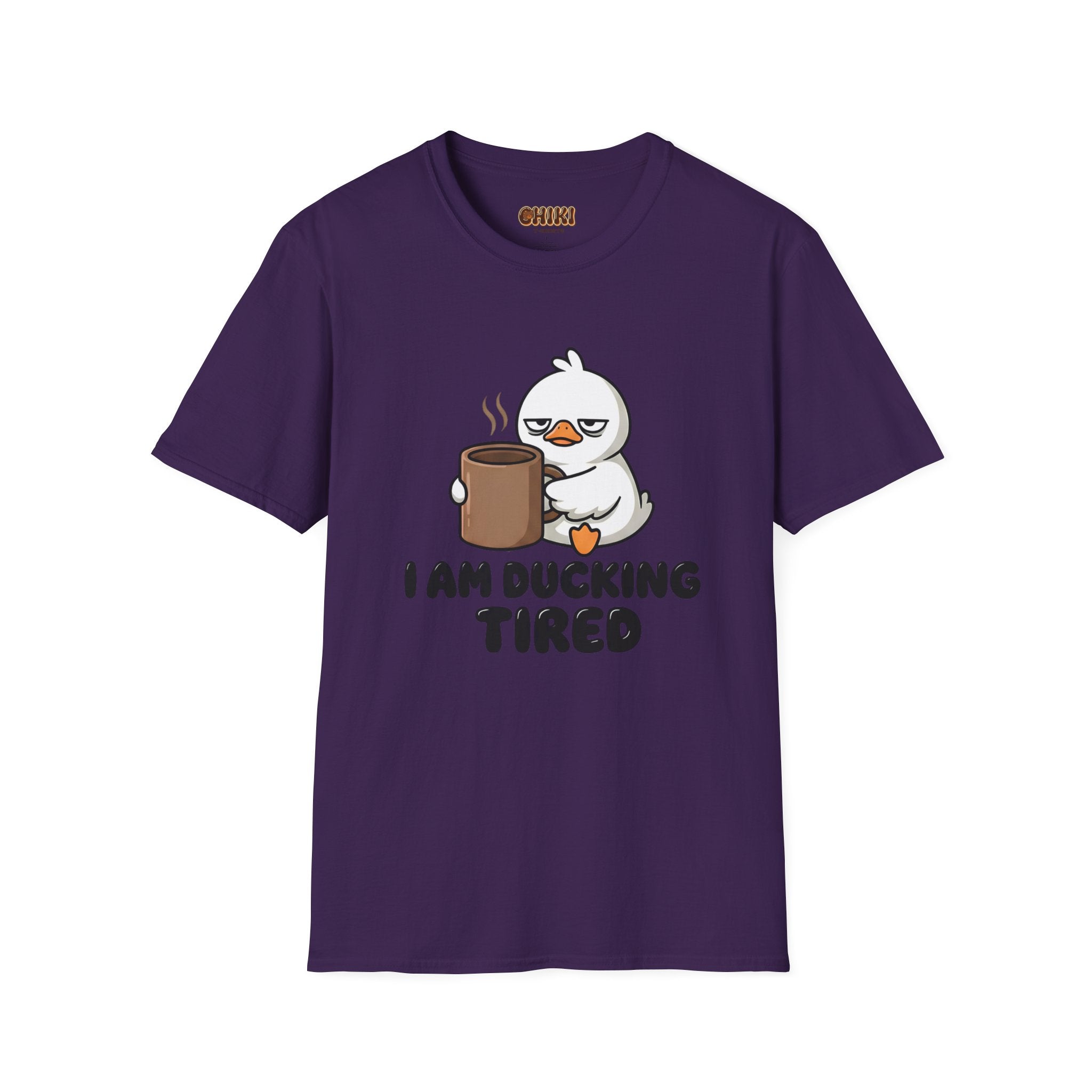 I Am Ducking Tired Tee — Cute Coffee Duck Graphic T-Shirt
