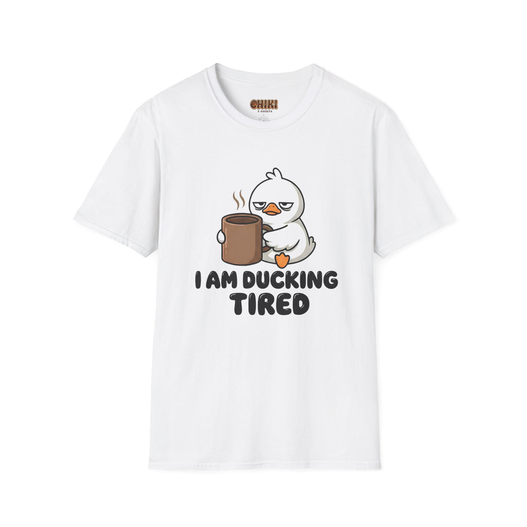 I Am Ducking Tired Tee — Cute Coffee Duck Graphic T-Shirt