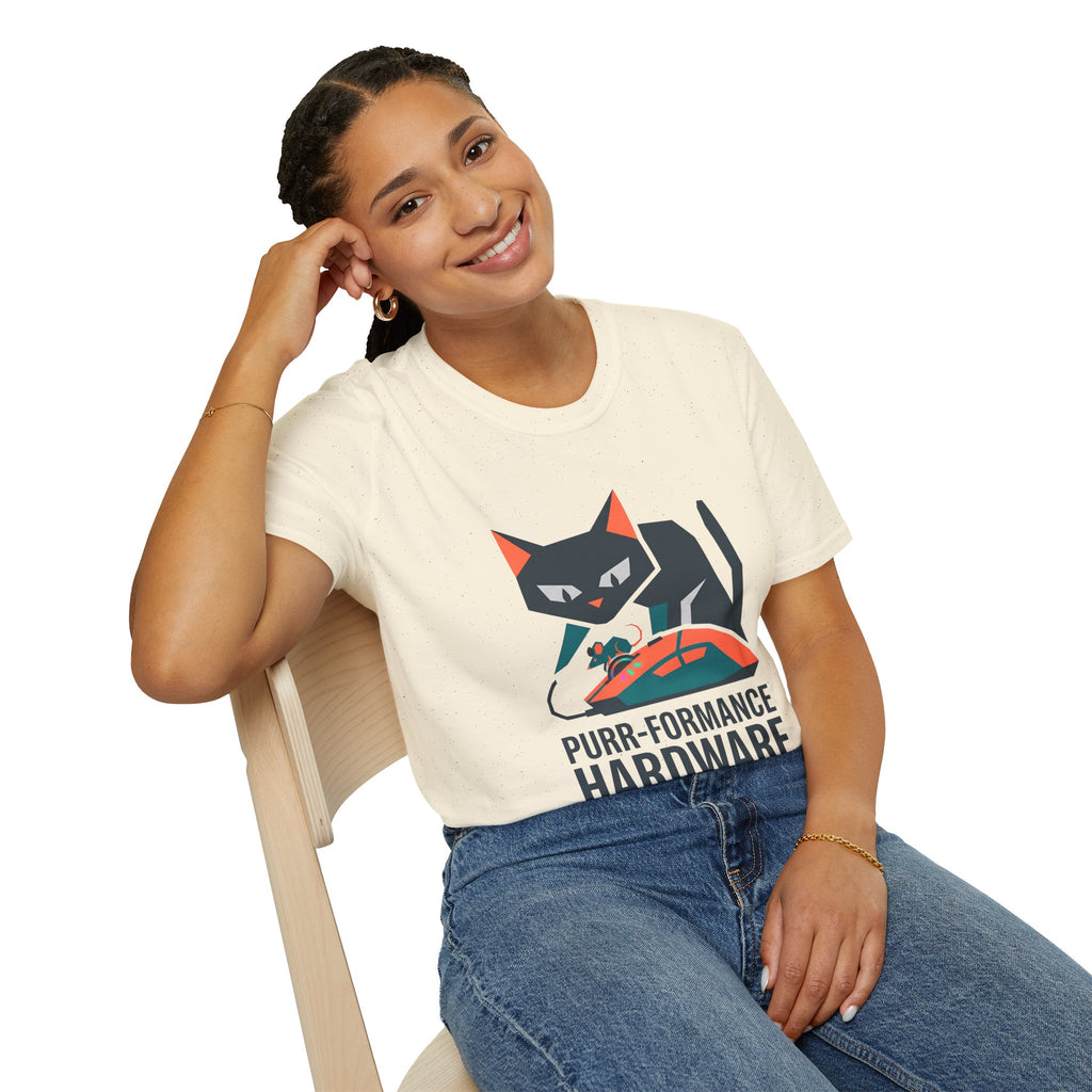 Purr-formance Hardware T-Shirt — Gamer Cat Computer Mouse Tee