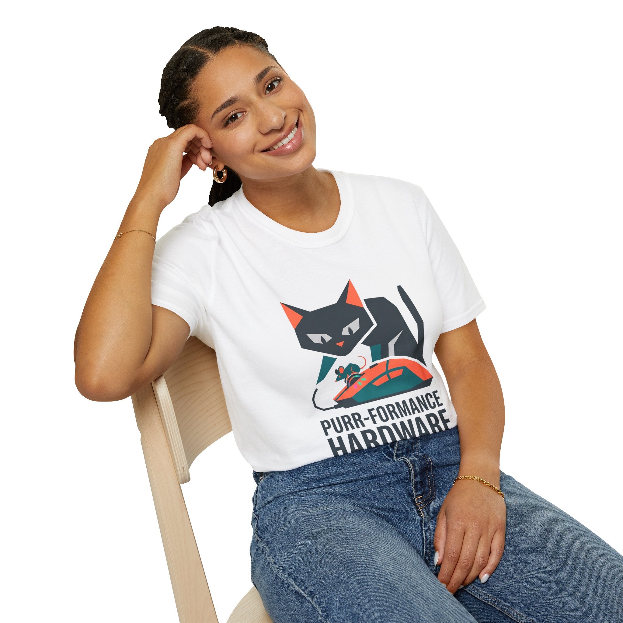 Purr-formance Hardware T-Shirt — Gamer Cat Computer Mouse Tee