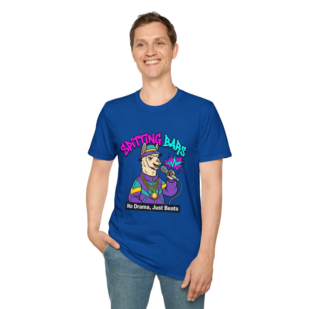 T-Shirt — "Spitting Bars" Llama Rap Graphic Tee (No Drama, Just Beats)