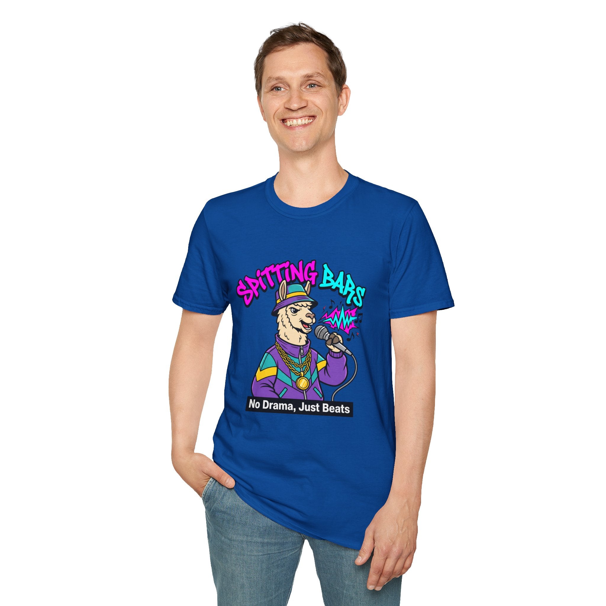 T-Shirt — "Spitting Bars" Llama Rap Graphic Tee (No Drama, Just Beats)