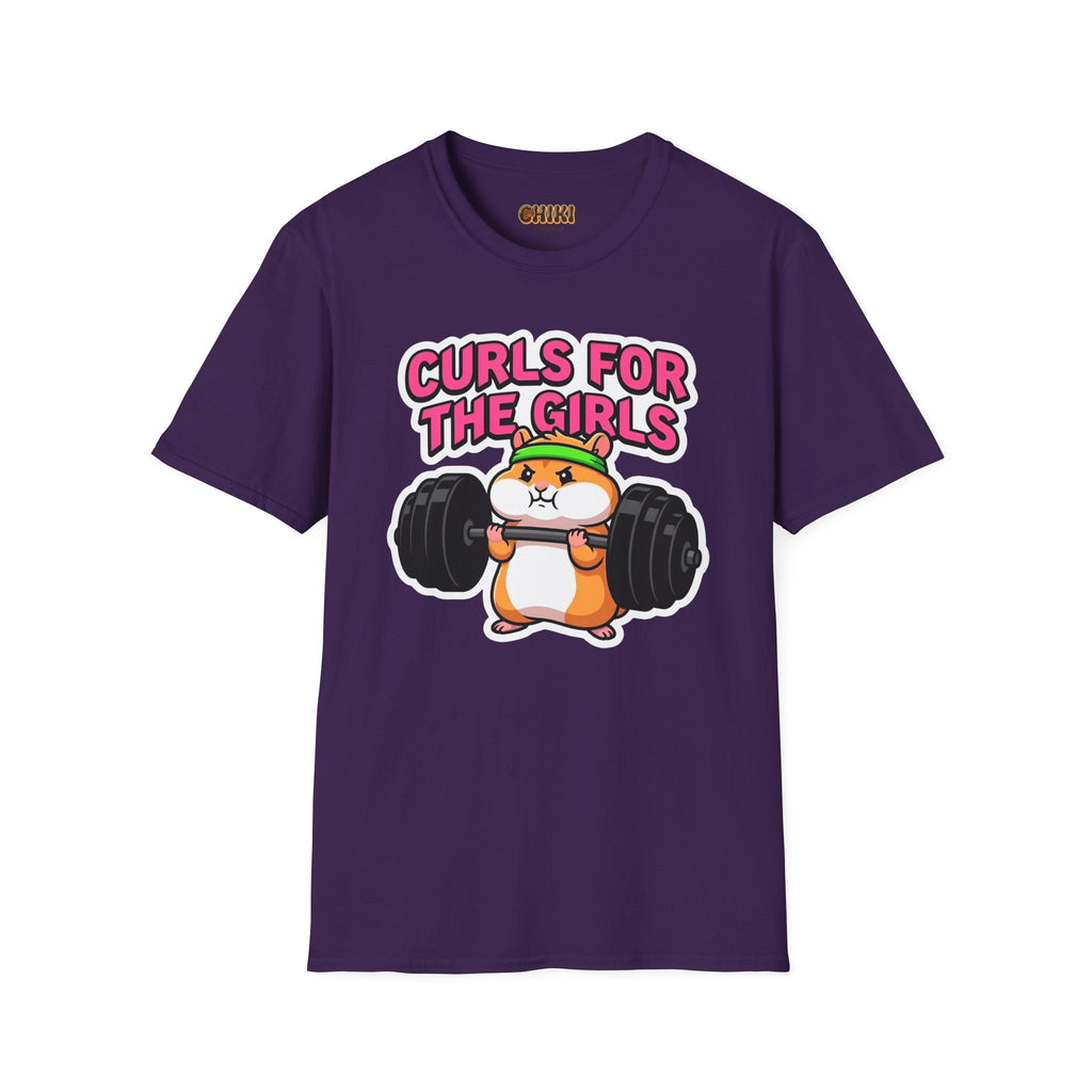 T-Shirt — "Curls for the Girls" Cute Hamster Weightlifting Graphic