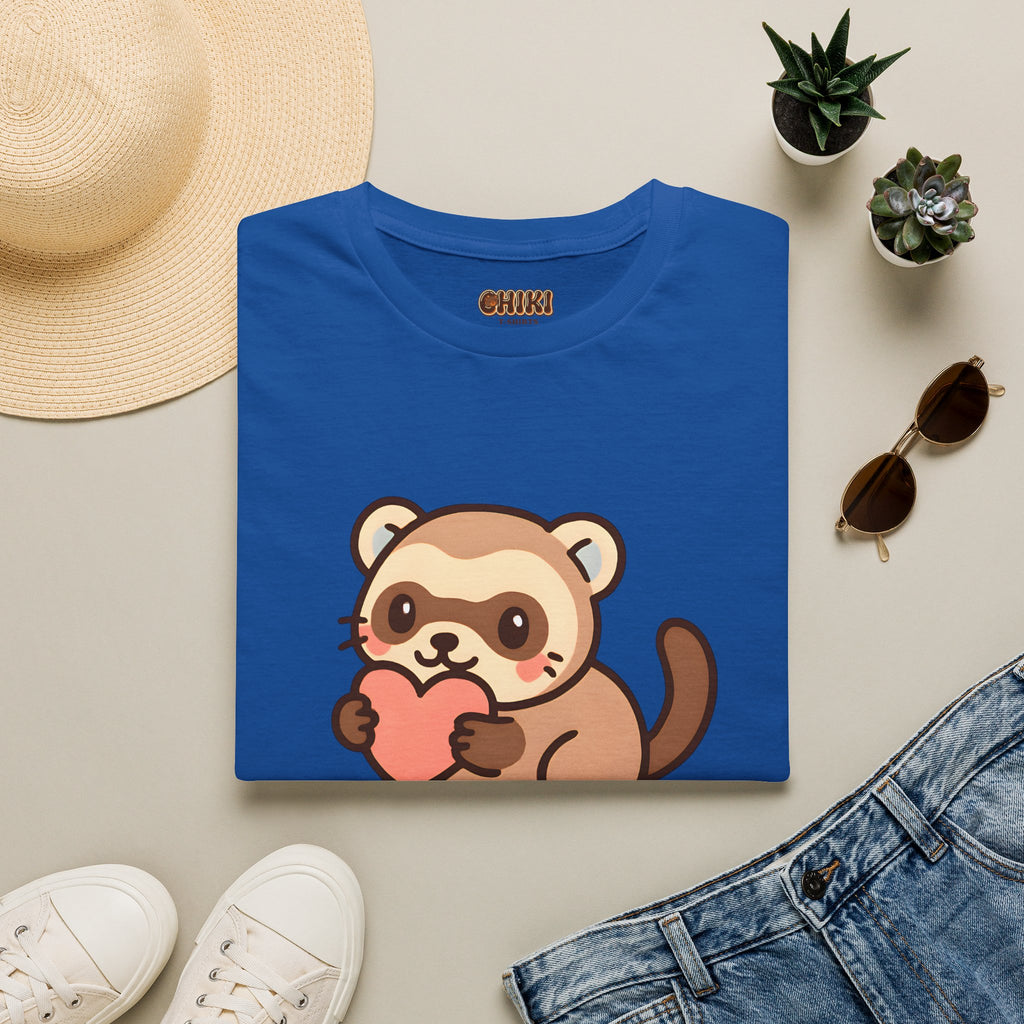 Ferret Lover T‑Shirt — Cute Cartoon Ferret Holding Heart Tee