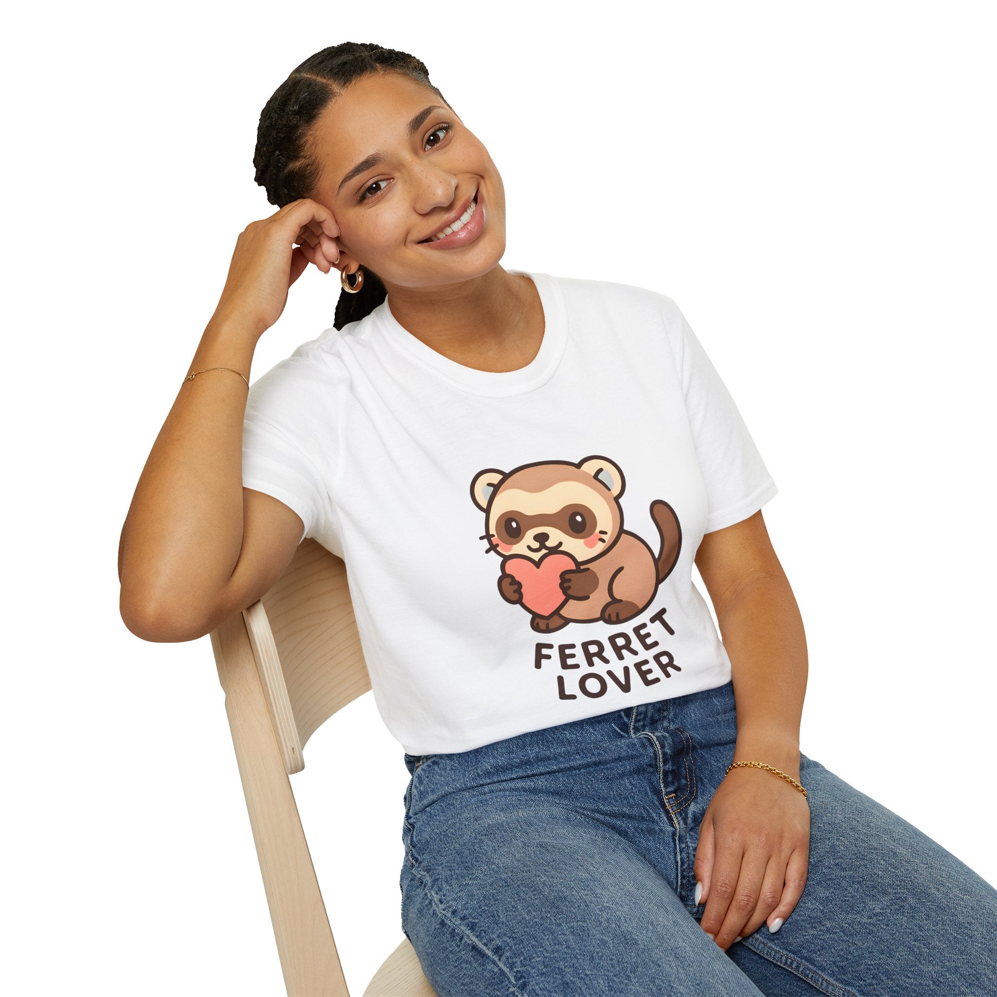 Ferret Lover T‑Shirt — Cute Cartoon Ferret Holding Heart Tee