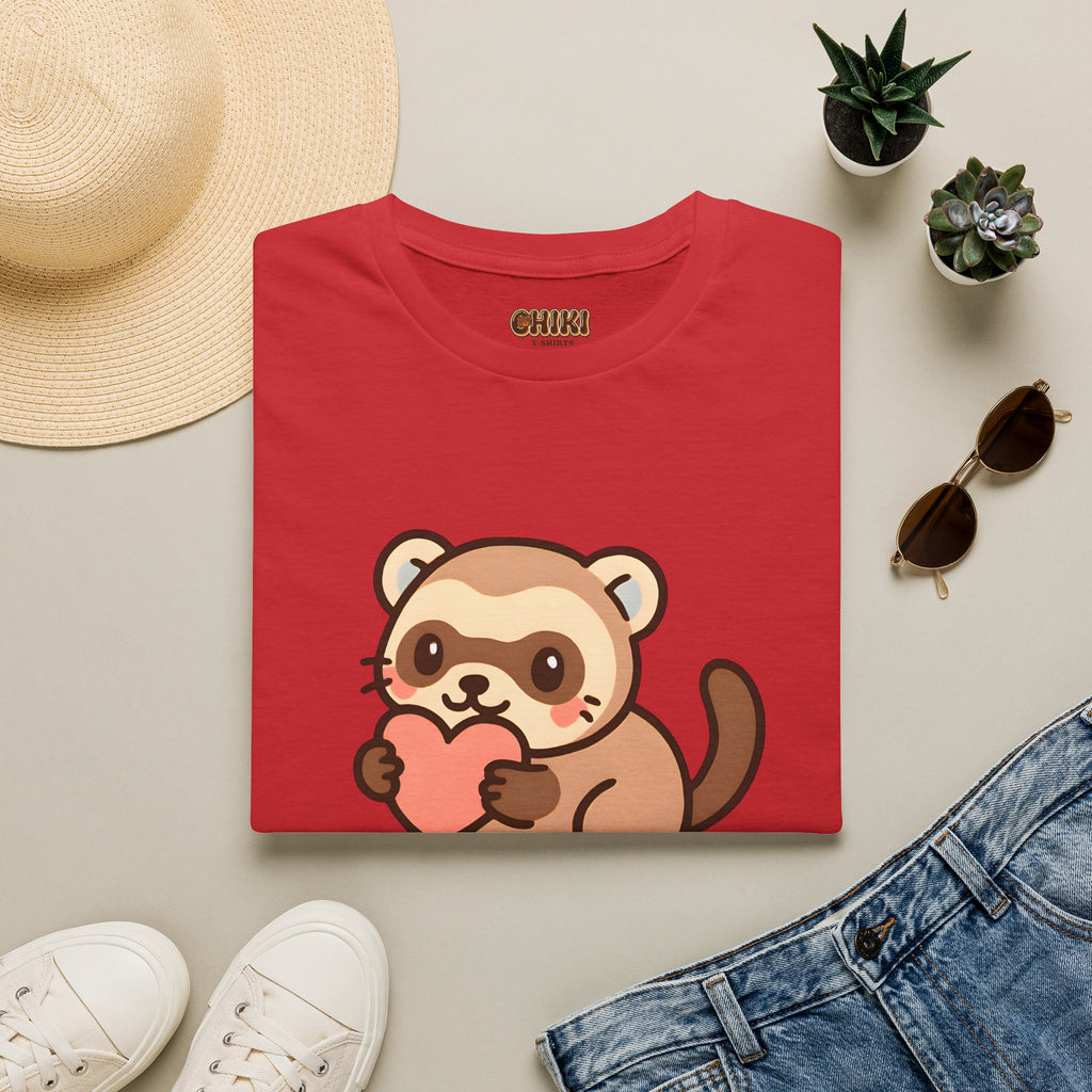 Ferret Lover T‑Shirt — Cute Cartoon Ferret Holding Heart Tee