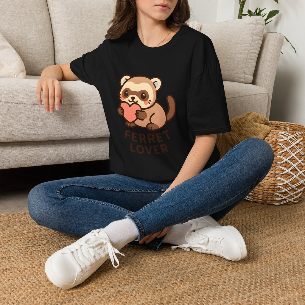 Ferret Lover T‑Shirt — Cute Cartoon Ferret Holding Heart Tee