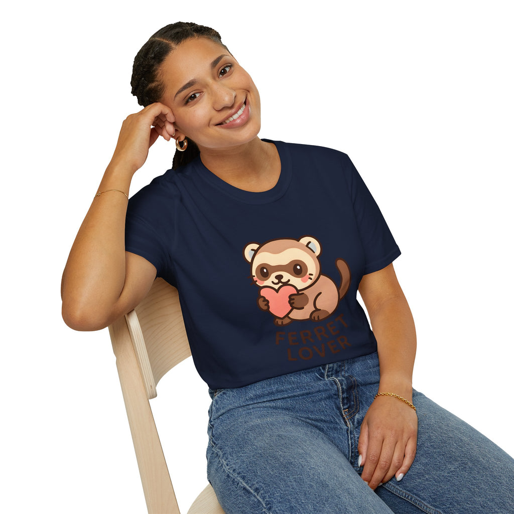 Ferret Lover T‑Shirt — Cute Cartoon Ferret Holding Heart Tee