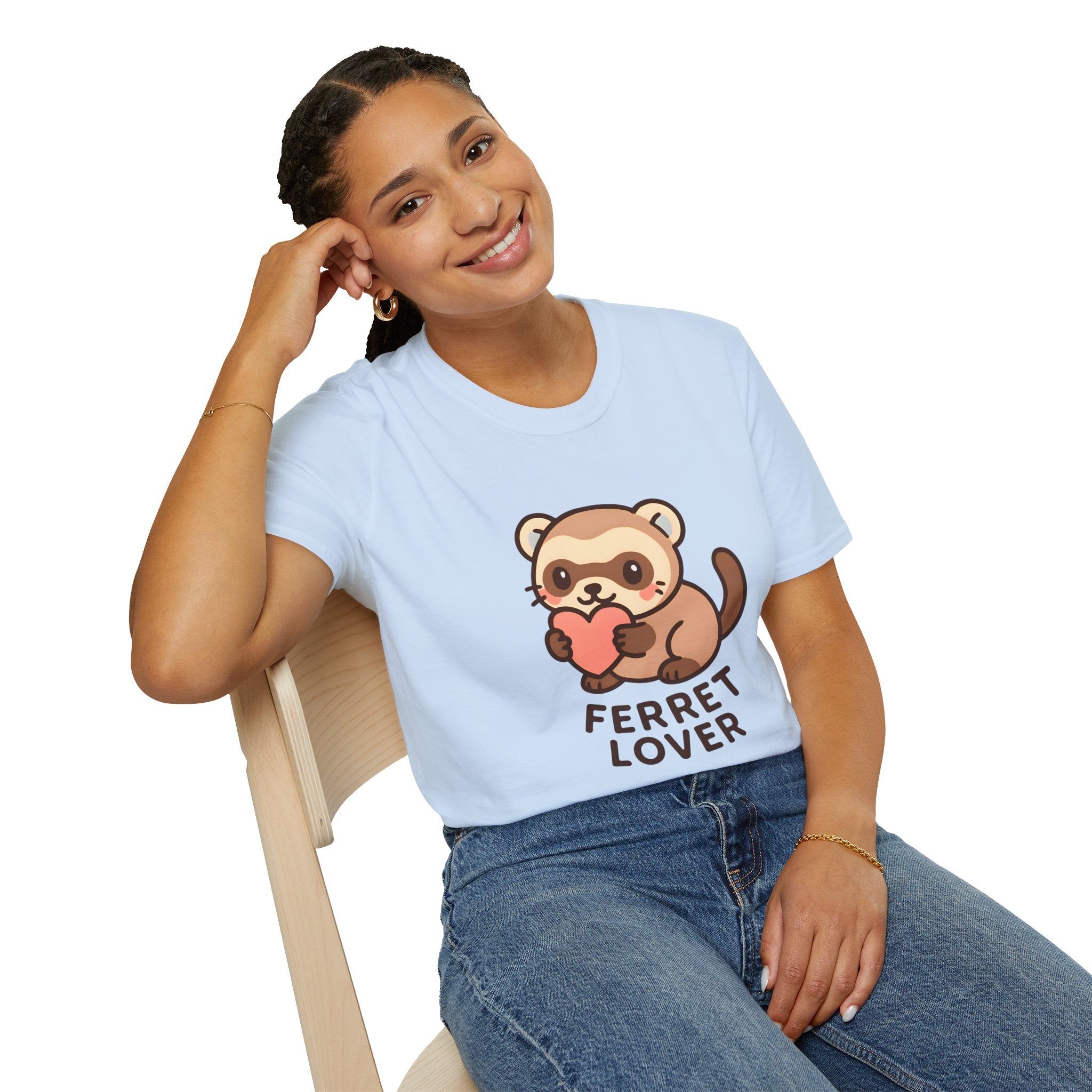 Ferret Lover T‑Shirt — Cute Cartoon Ferret Holding Heart Tee