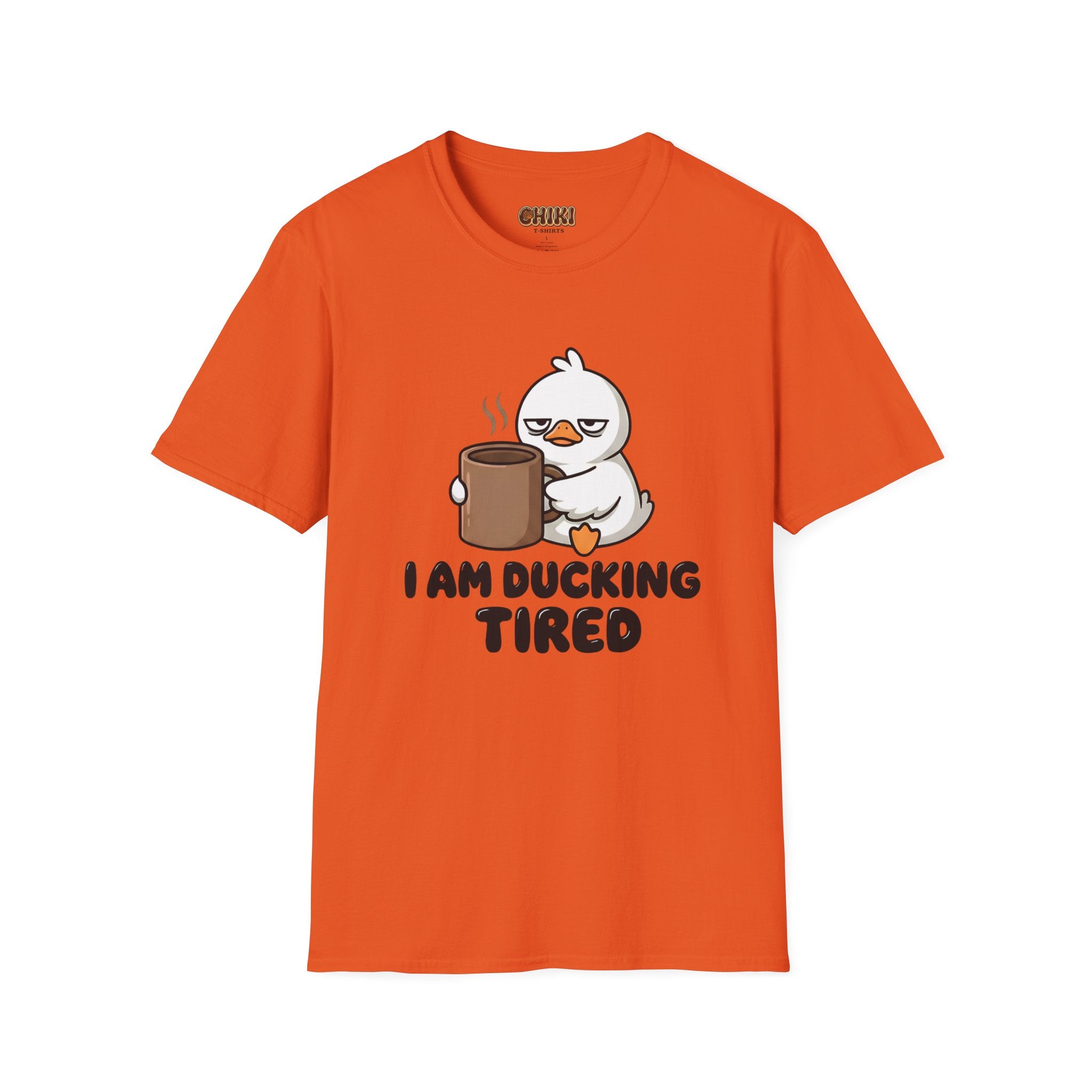 I Am Ducking Tired Tee — Cute Coffee Duck Graphic T-Shirt