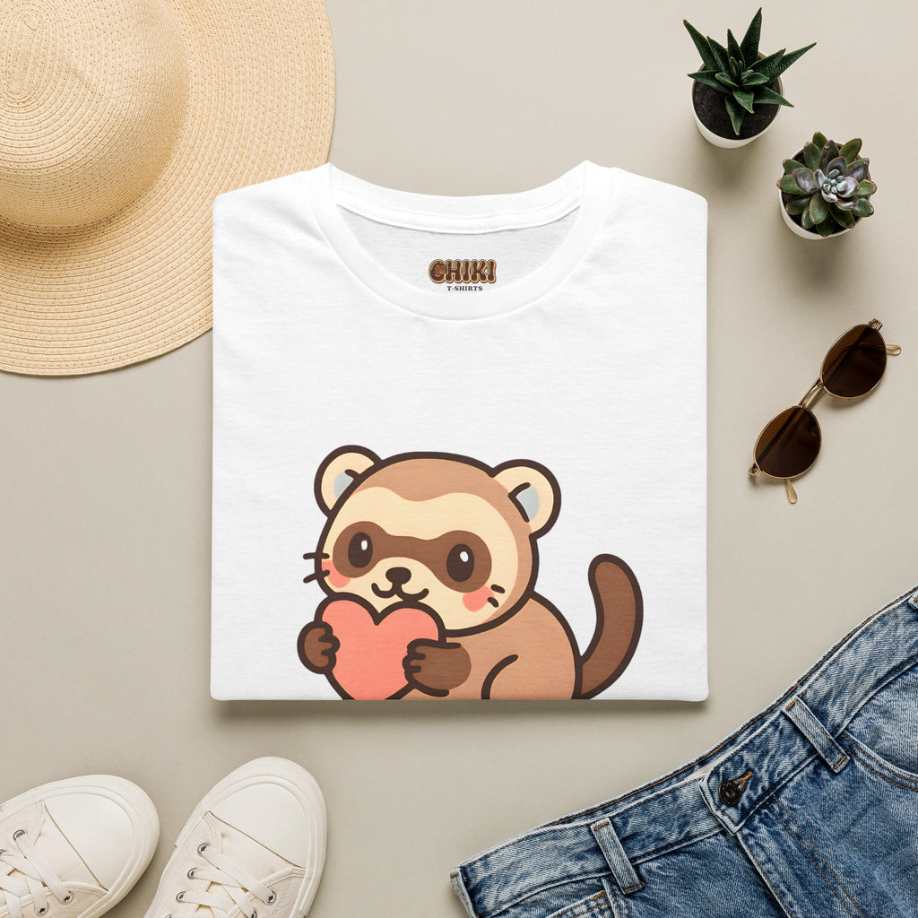Ferret Lover T‑Shirt — Cute Cartoon Ferret Holding Heart Tee