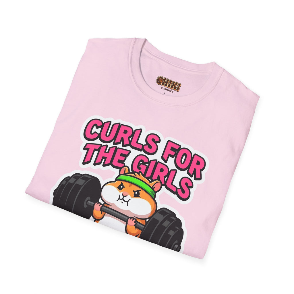 T-Shirt — "Curls for the Girls" Cute Hamster Weightlifting Graphic