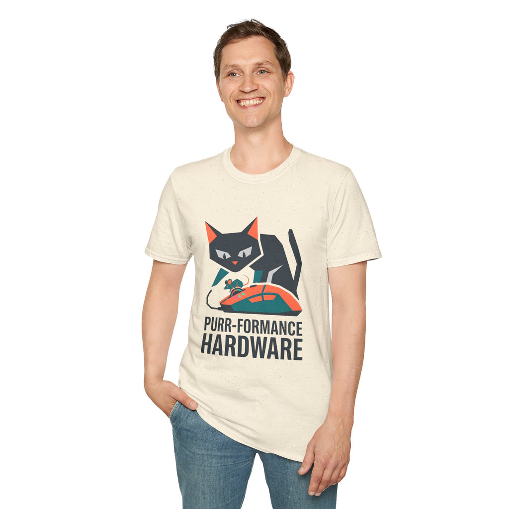 Purr-formance Hardware T-Shirt — Gamer Cat Computer Mouse Tee