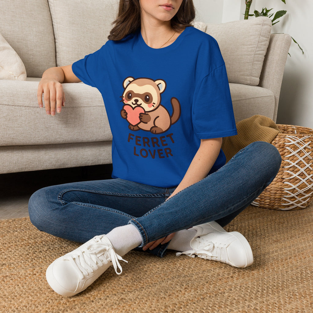 Ferret Lover T‑Shirt — Cute Cartoon Ferret Holding Heart Tee