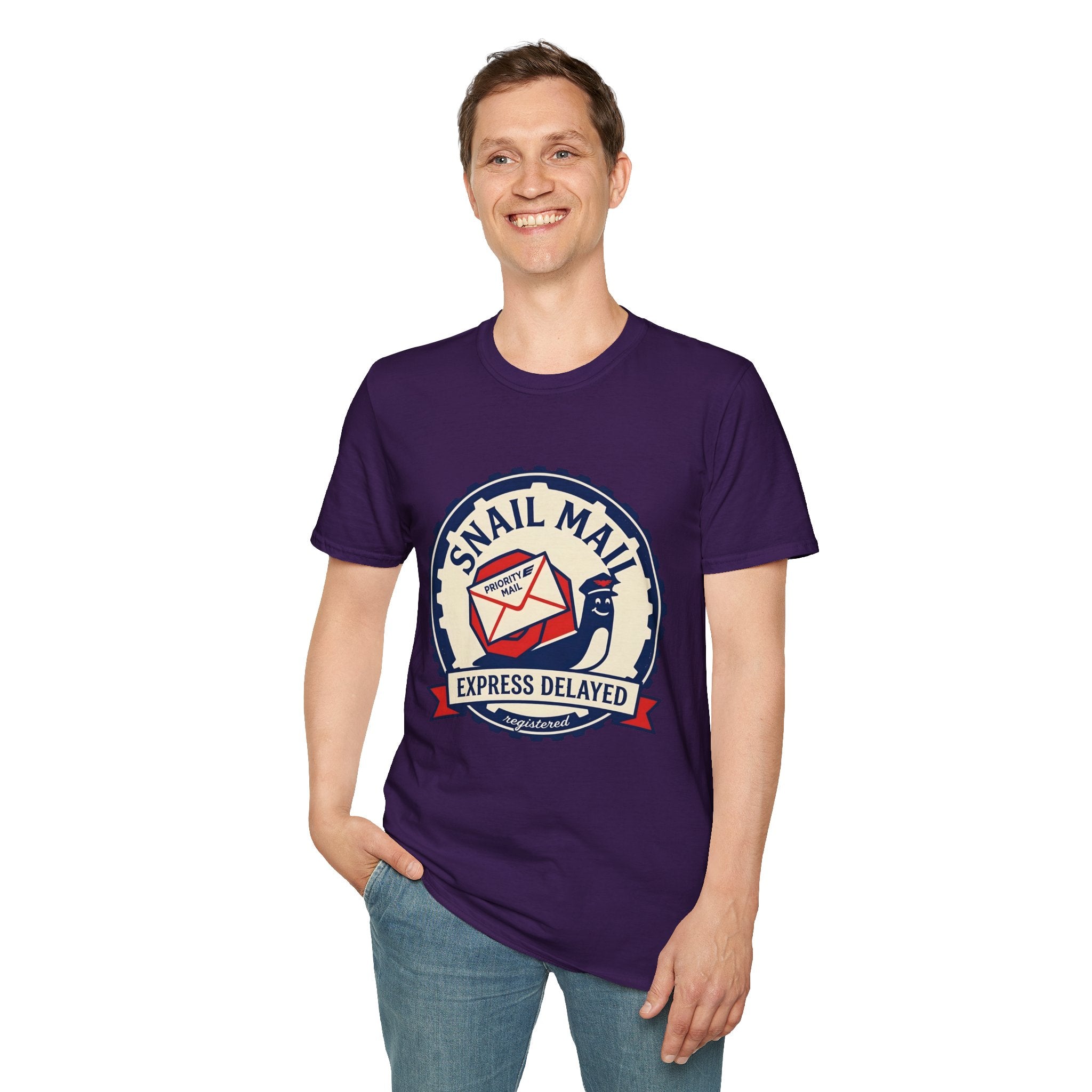 Snail Mail T-Shirt — "Express Delayed" Retro Postal Graphic Tee