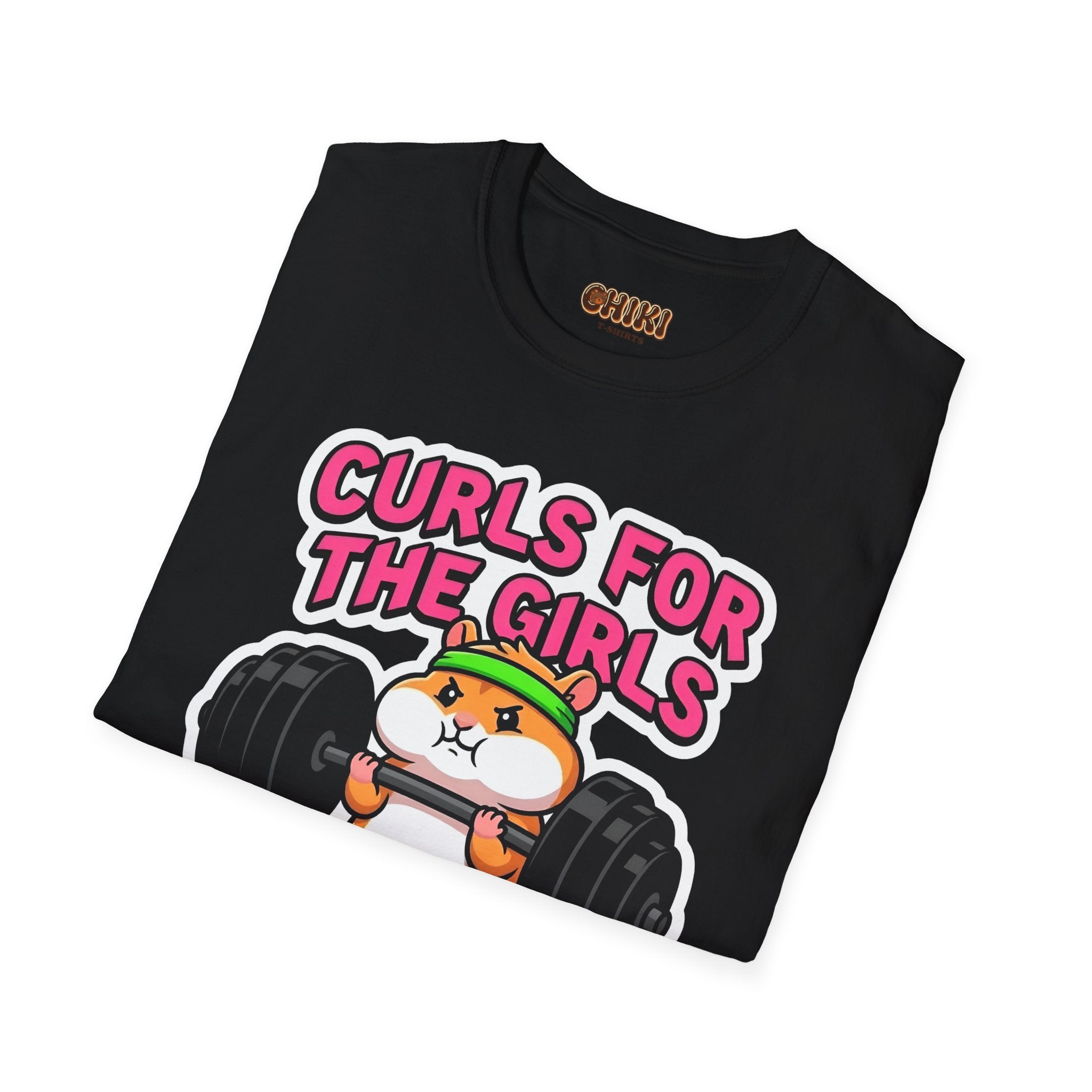 T-Shirt — "Curls for the Girls" Cute Hamster Weightlifting Graphic