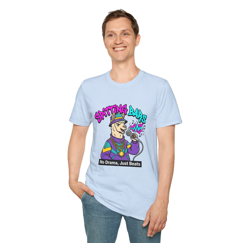 T-Shirt — "Spitting Bars" Llama Rap Graphic Tee (No Drama, Just Beats)
