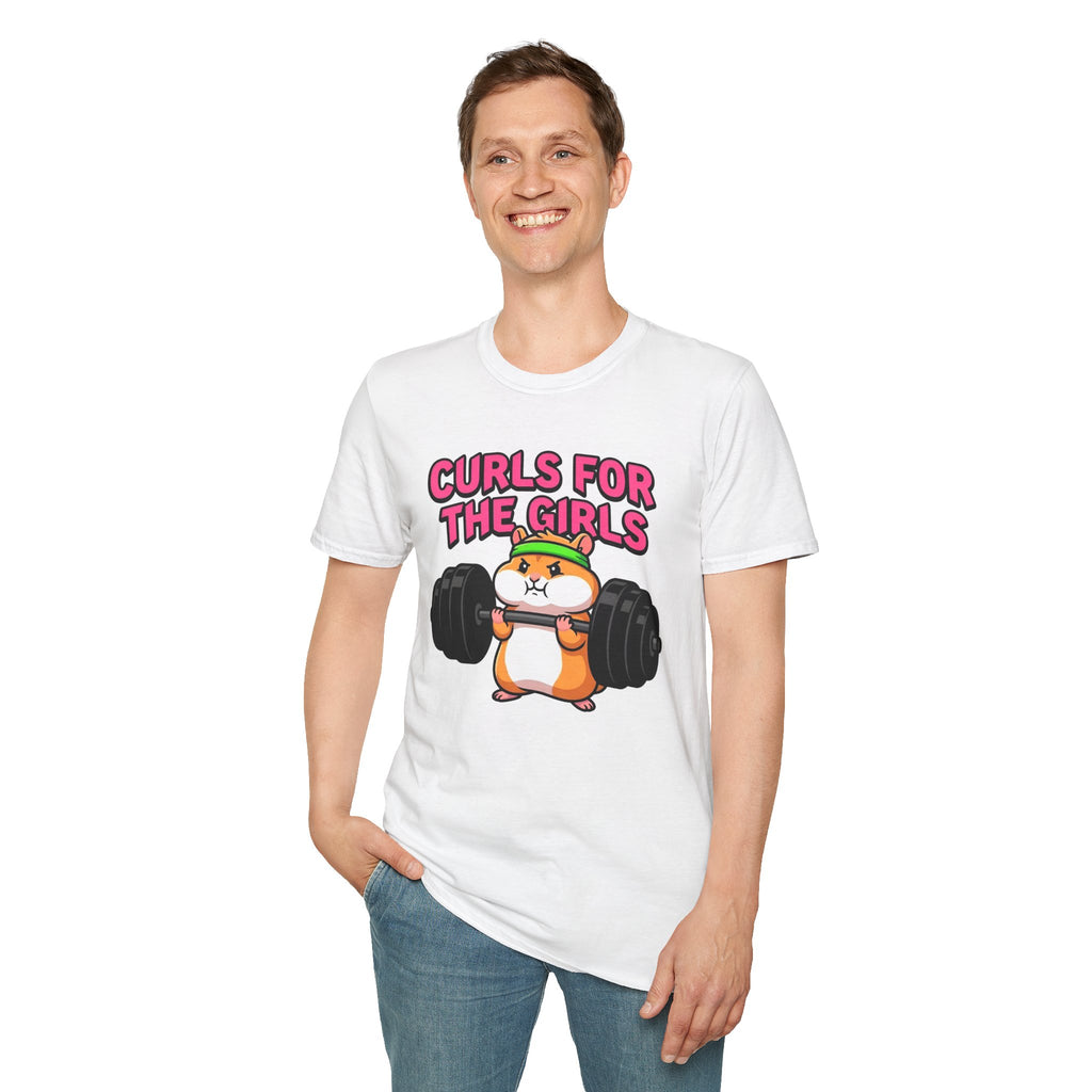 T-Shirt — "Curls for the Girls" Cute Hamster Weightlifting Graphic