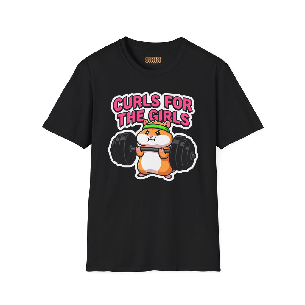 T-Shirt — "Curls for the Girls" Cute Hamster Weightlifting Graphic