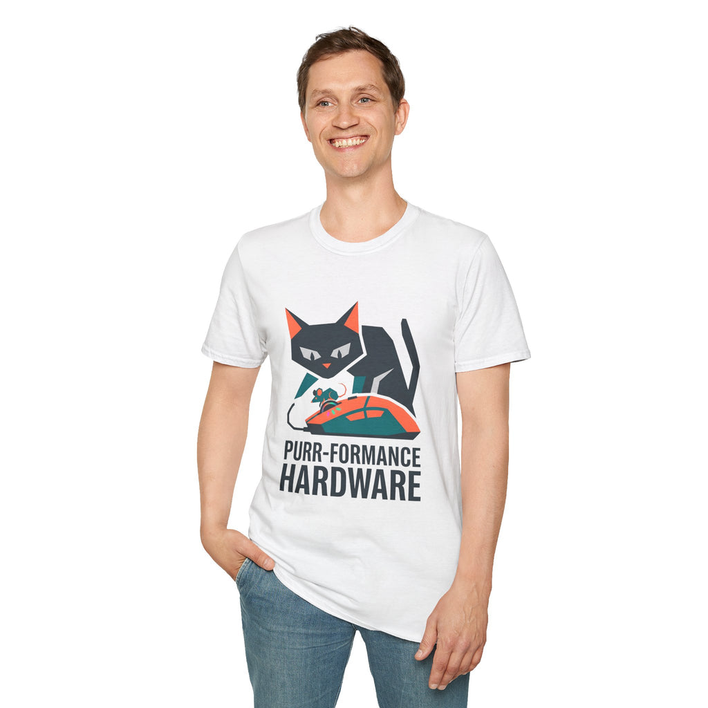 Purr-formance Hardware T-Shirt — Gamer Cat Computer Mouse Tee