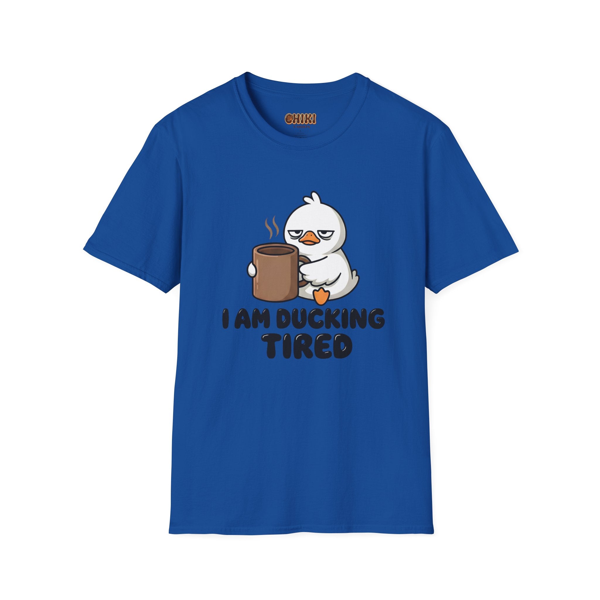 I Am Ducking Tired Tee — Cute Coffee Duck Graphic T-Shirt