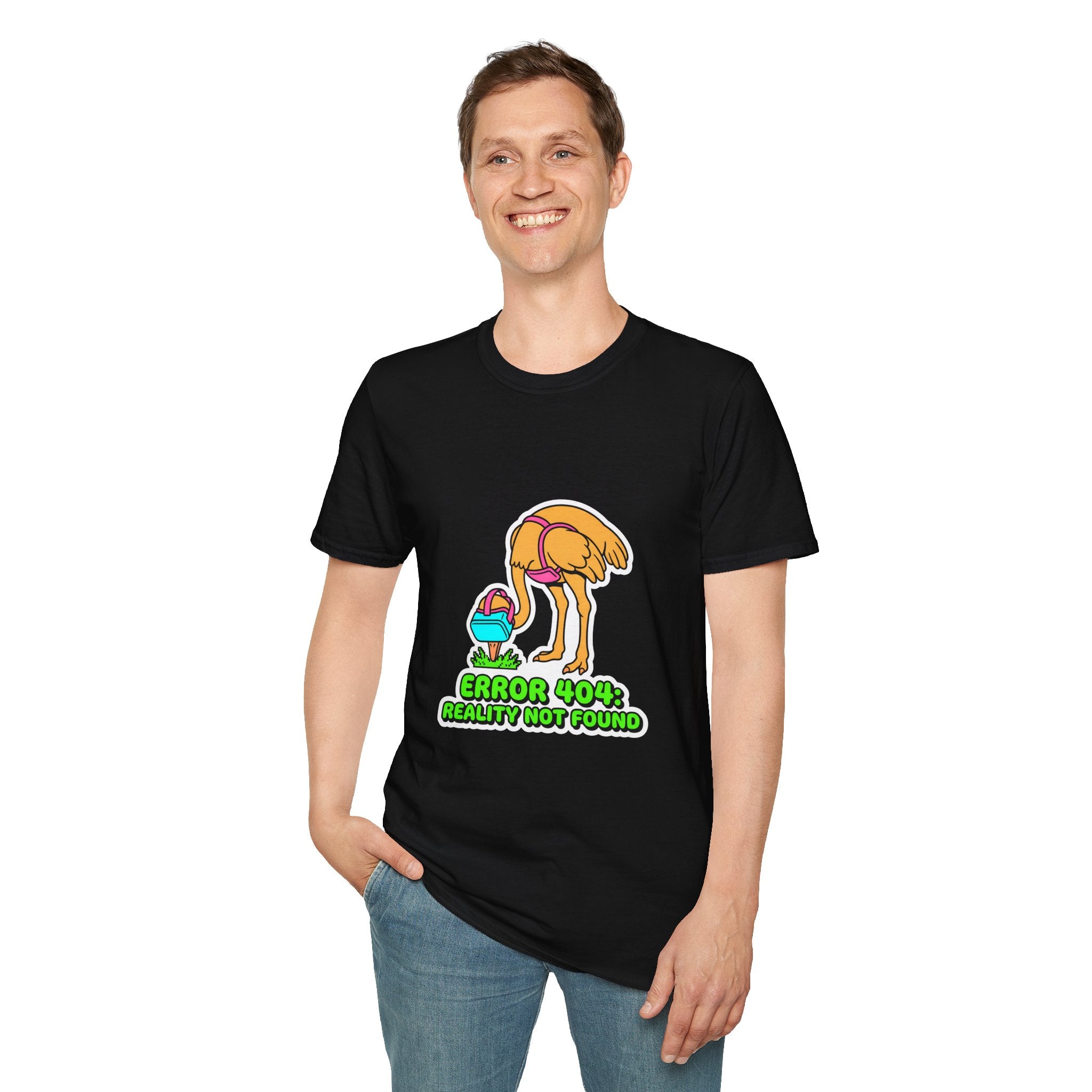 T-Shirt — Funny ‘Error 404 Reality Not Found’ Ostrich Graphic Tee