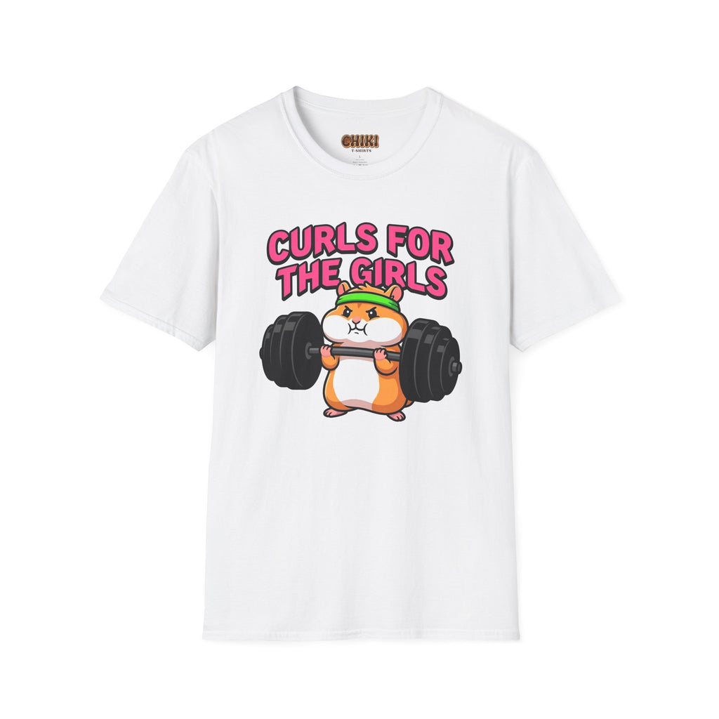 T-Shirt — "Curls for the Girls" Cute Hamster Weightlifting Graphic