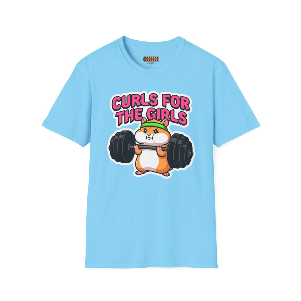 T-Shirt — "Curls for the Girls" Cute Hamster Weightlifting Graphic