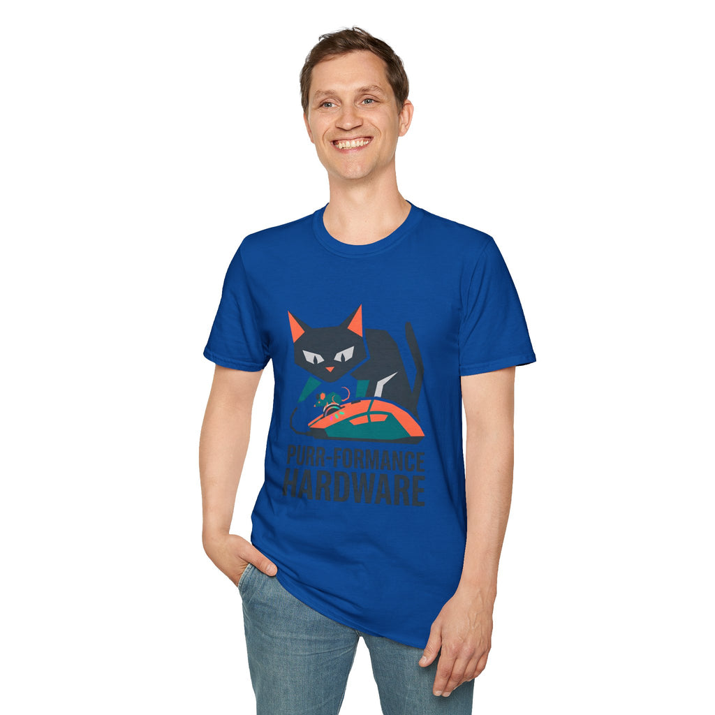 Purr-formance Hardware T-Shirt — Gamer Cat Computer Mouse Tee