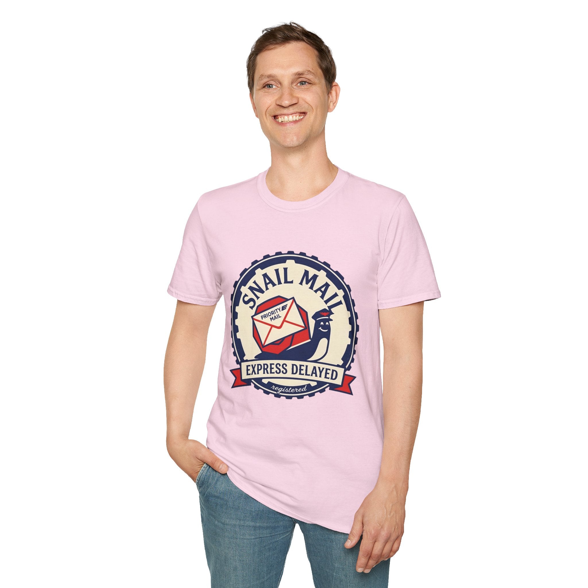 Snail Mail T-Shirt — "Express Delayed" Retro Postal Graphic Tee