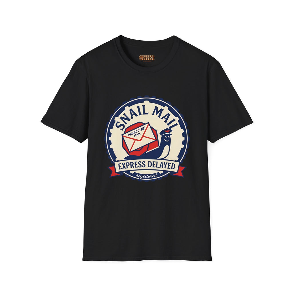 Snail Mail T-Shirt — "Express Delayed" Retro Postal Graphic Tee