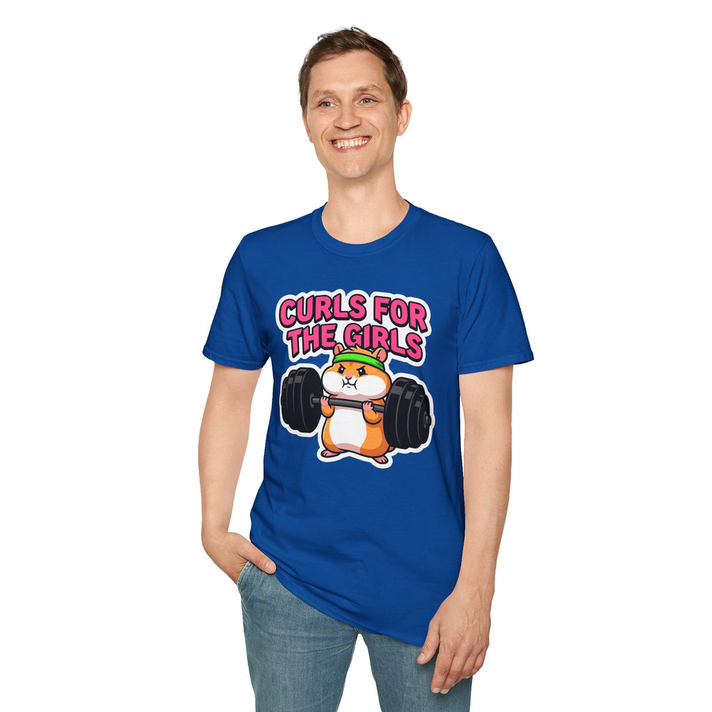 T-Shirt — "Curls for the Girls" Cute Hamster Weightlifting Graphic