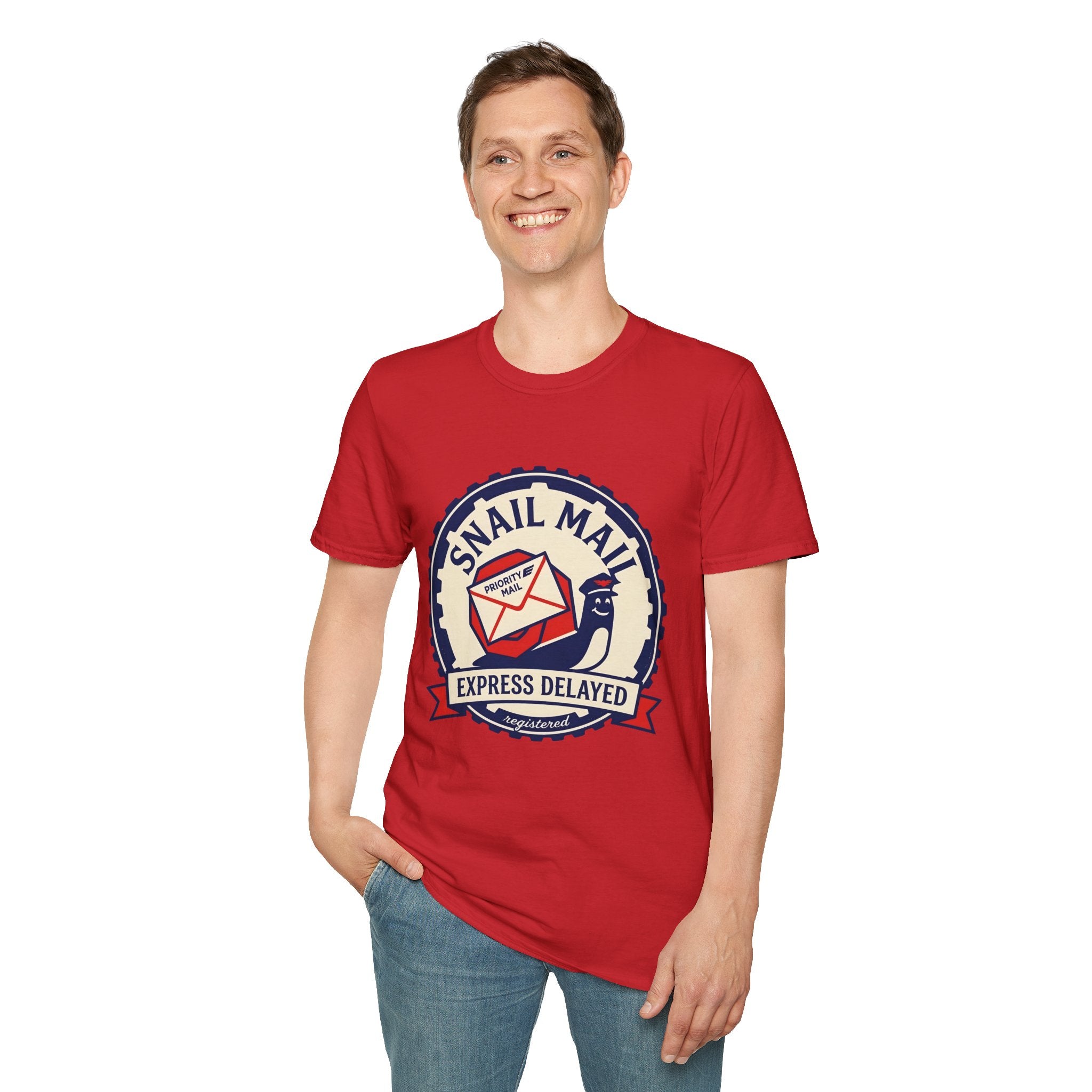 Snail Mail T-Shirt — "Express Delayed" Retro Postal Graphic Tee